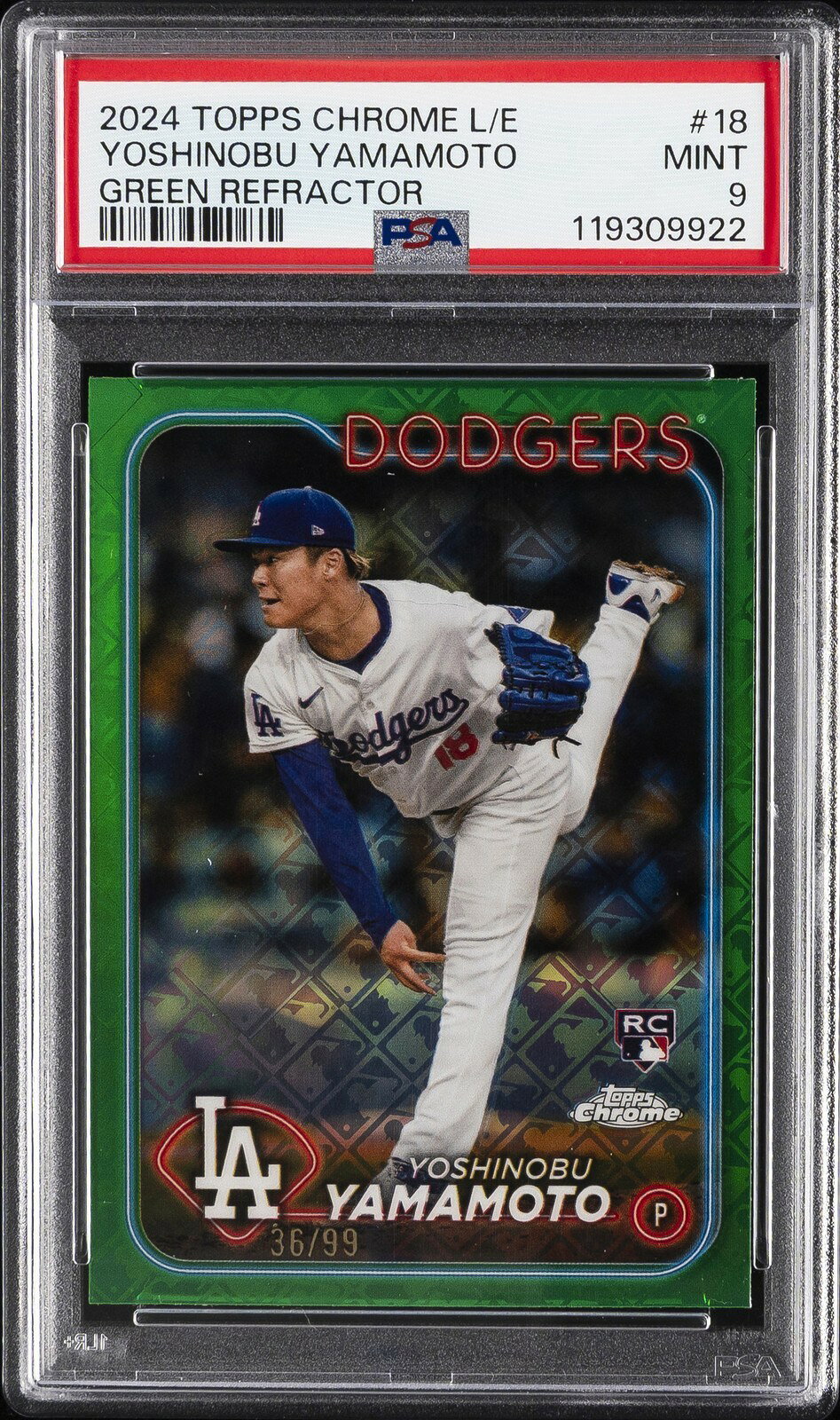 MLB 2024 TOPPS CHROME LOGOFRACTOR ED 山本由伸 GREEN REFRACTOR 36/99 PSA 9 鑑定済