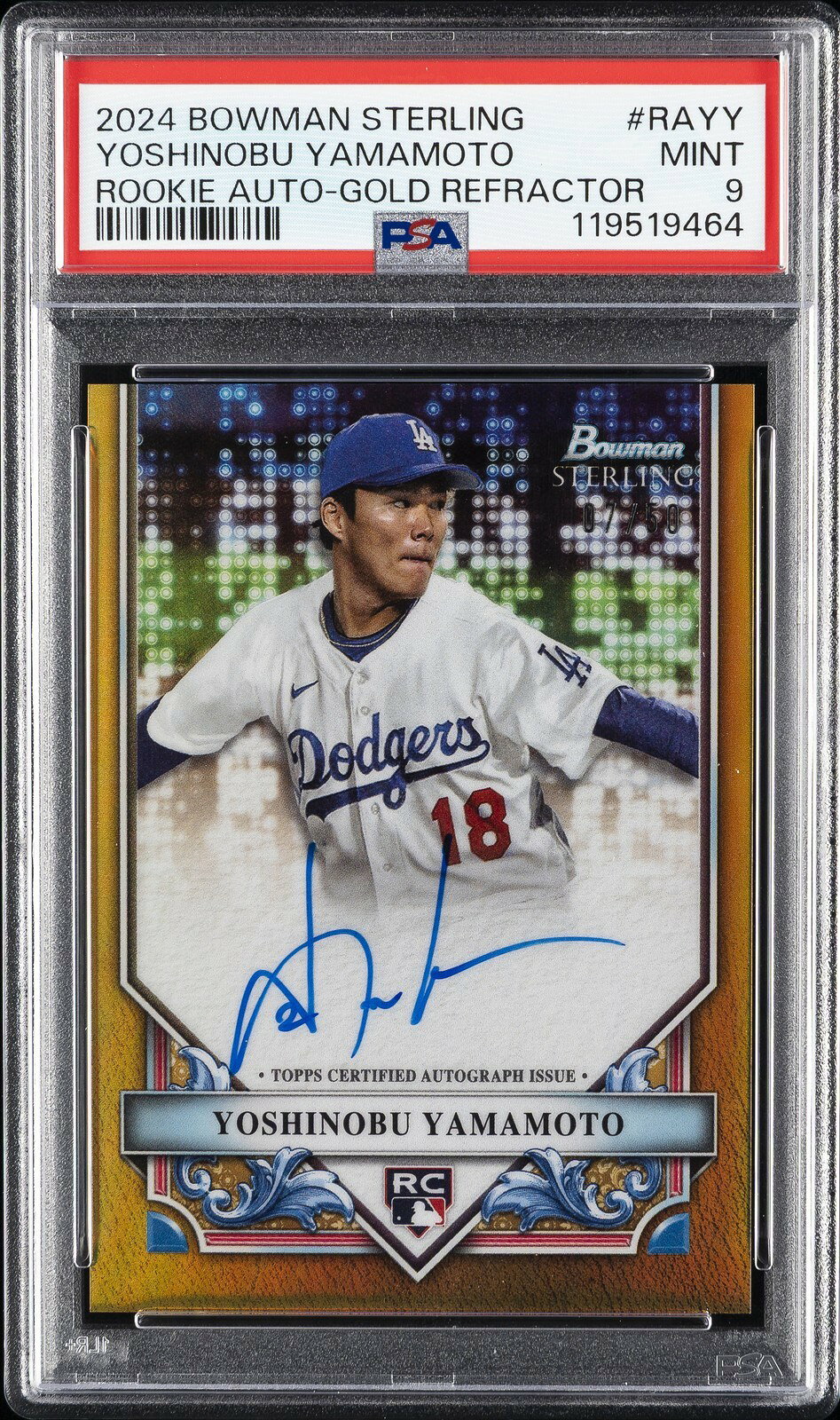 MLB 2024 BOWMAN STERLING 山本由伸 ROOKIES AUTOS GOLD REFRACTOR 7/50 PSA 9 鑑定済