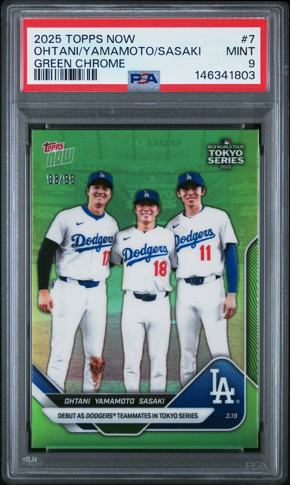 MLB 2025 Topps Now 佐々木朗希 大谷翔平 山本由伸 GREEN REFRACTOR RC 98/99 PSA 9 鑑定済