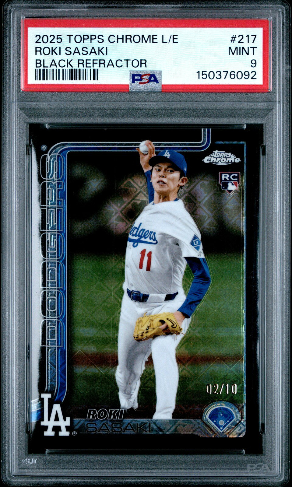 MLB 2025 TOPPS CHROME LOGOFRACTOR EDITION 佐々木朗希 BLACK REFRACTOR 2/10 PSA9 鑑定済
