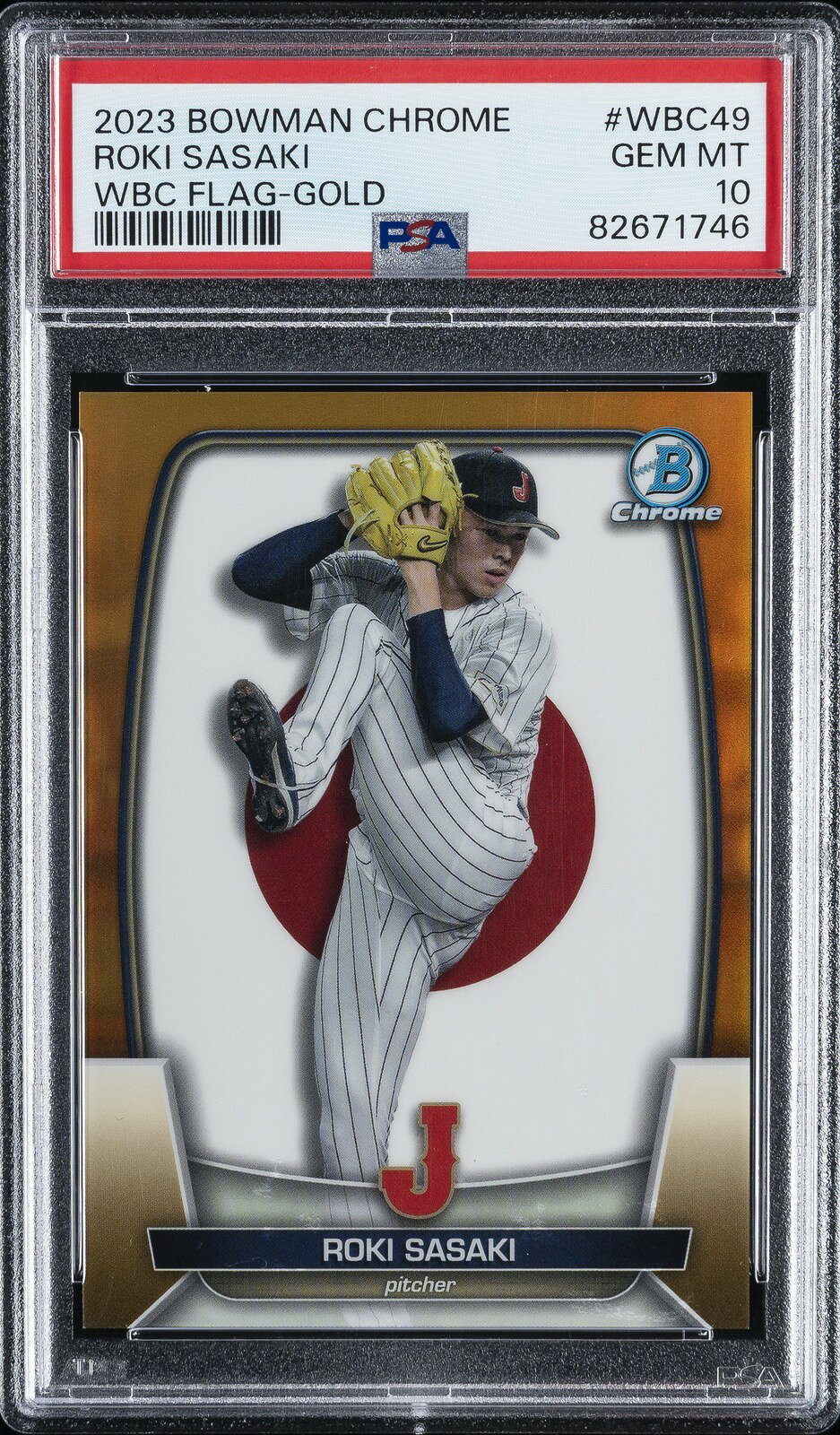 MLB 2023 BOWMAN CHROME WBC FLAG 佐々木朗希 GOLD REFRACTOR #WBC49 20/50 PSA 10 鑑定済