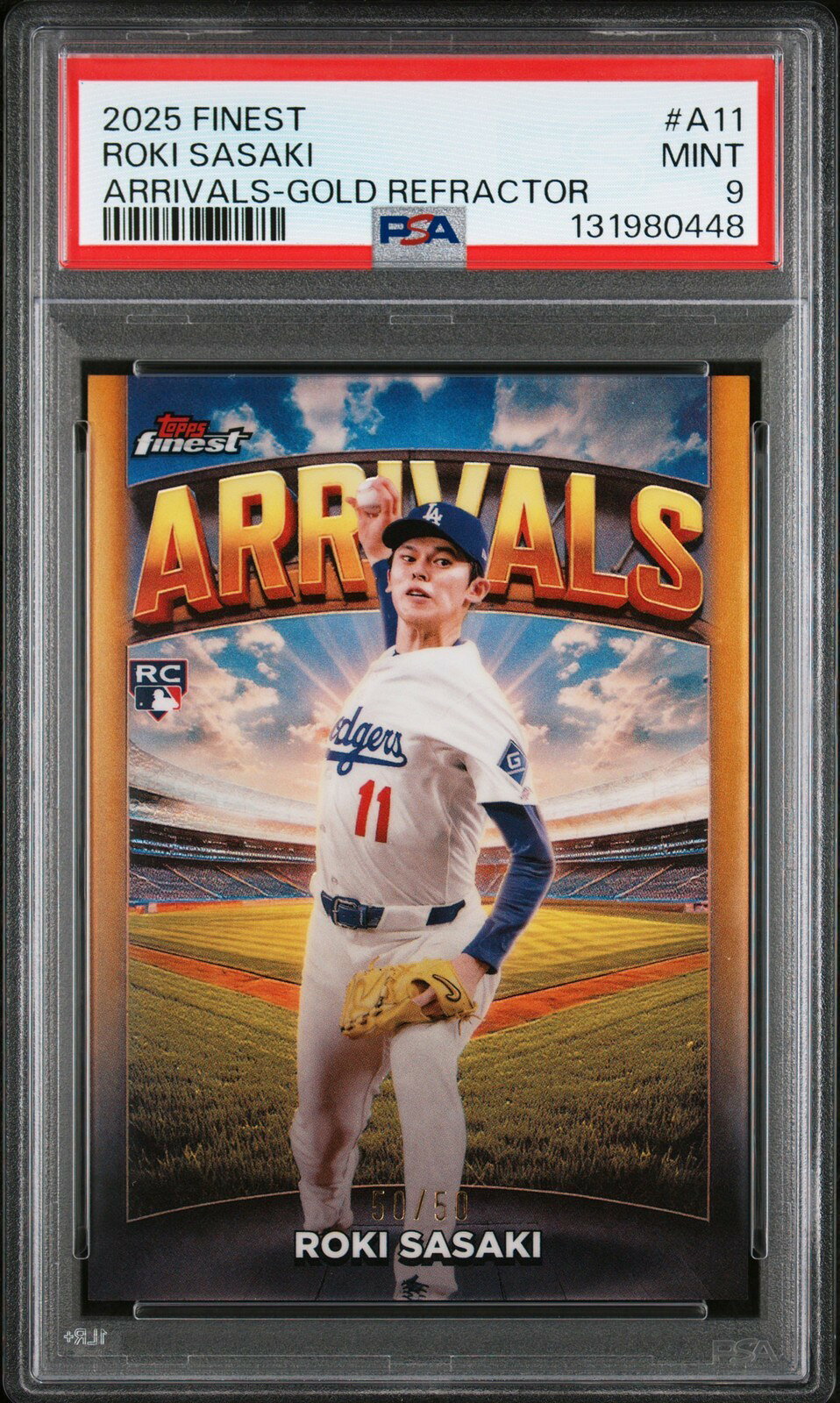 MLB 2025 TOPPS FINEST ARRIVALS 佐々木朗希 GOLD REFRACTOR #A11 50/50 PSA 9 鑑定済