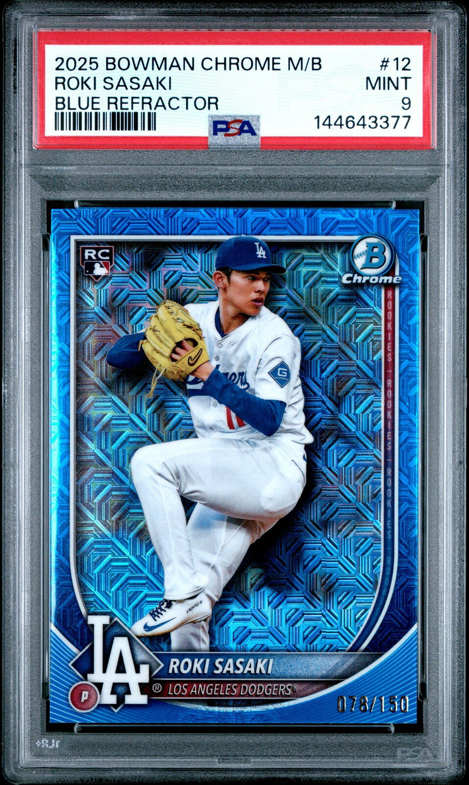 MLB 2025 BOWMAN CHROME MEGA BOX 佐々木朗希 BLUE REFRACTOR #12 78/150 PSA 9 鑑定済