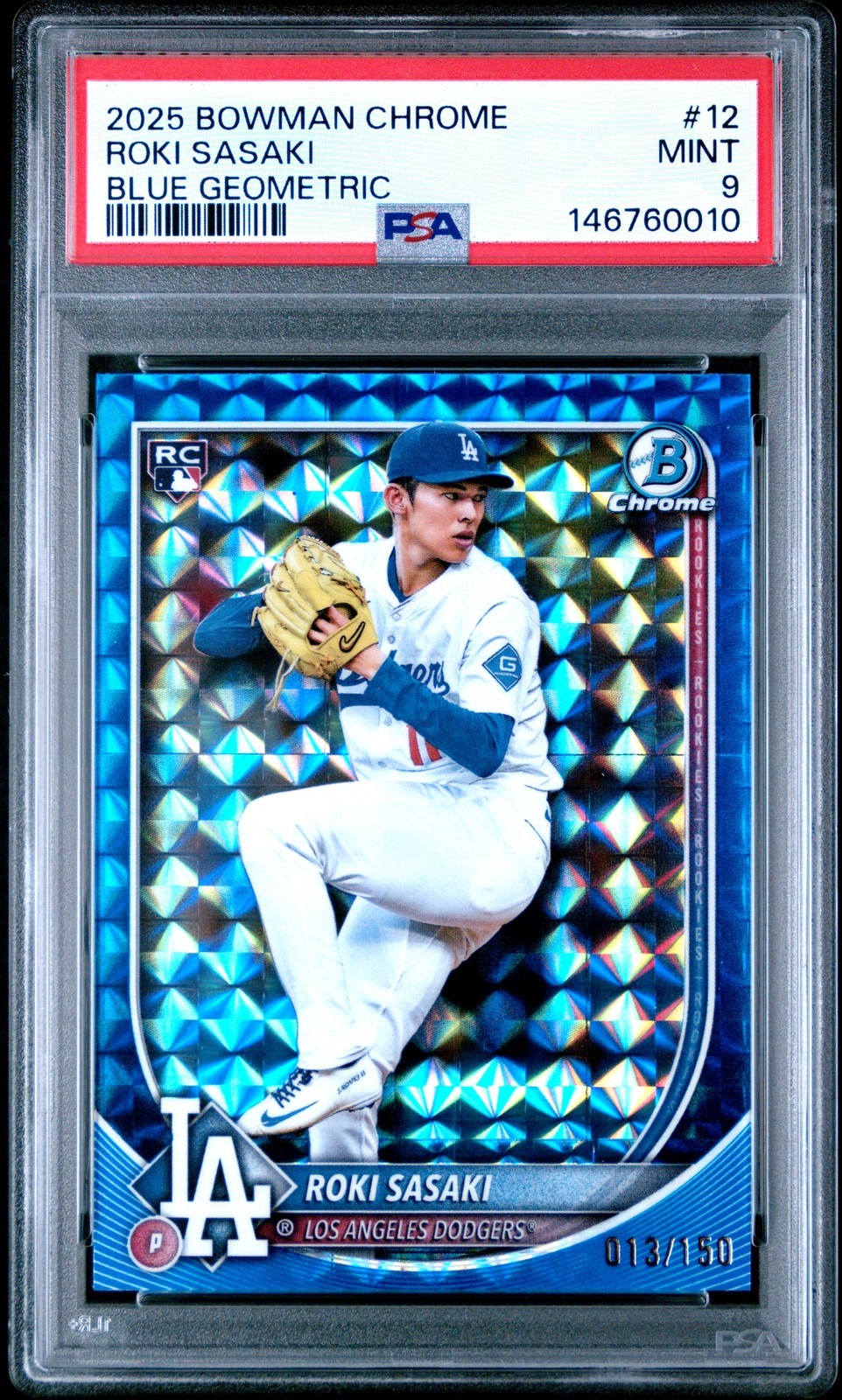 MLB 2025 BOWMAN CHROME 佐々木朗希 BLUE GEOMETRIC 13/150 #12 PSA9 鑑定済
