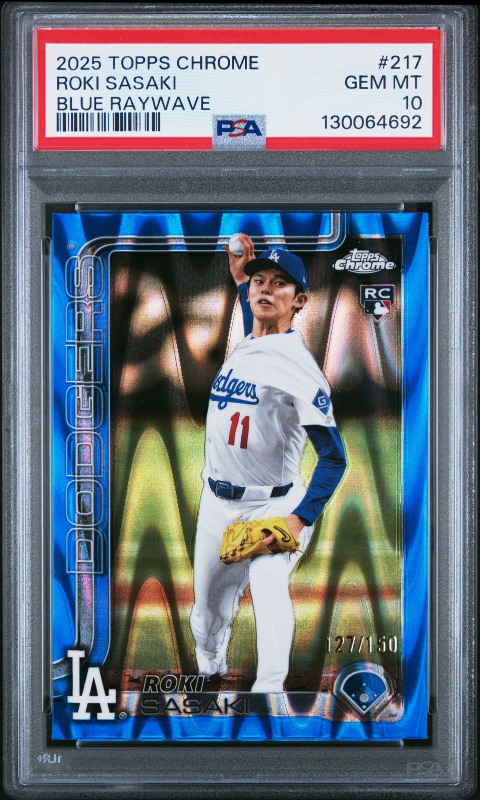 MLB 2025 TOPPS CHROME 佐々木朗希 BLUE RAYWAVE #217 127/150 PSA10 鑑定済