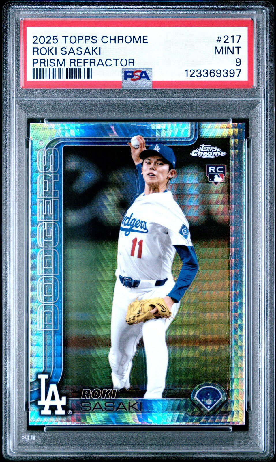 MLB 2025 Topps Chrome 佐々木朗希 Prism Refractor #217 PSA9 鑑定済