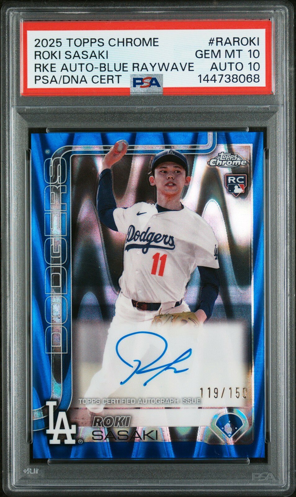 MLB 2025 TOPPS CHROME 佐々木朗希 ルーキー オート BLUE RAYWAVE 119/150 PSA 10 AUTO 10 鑑定済