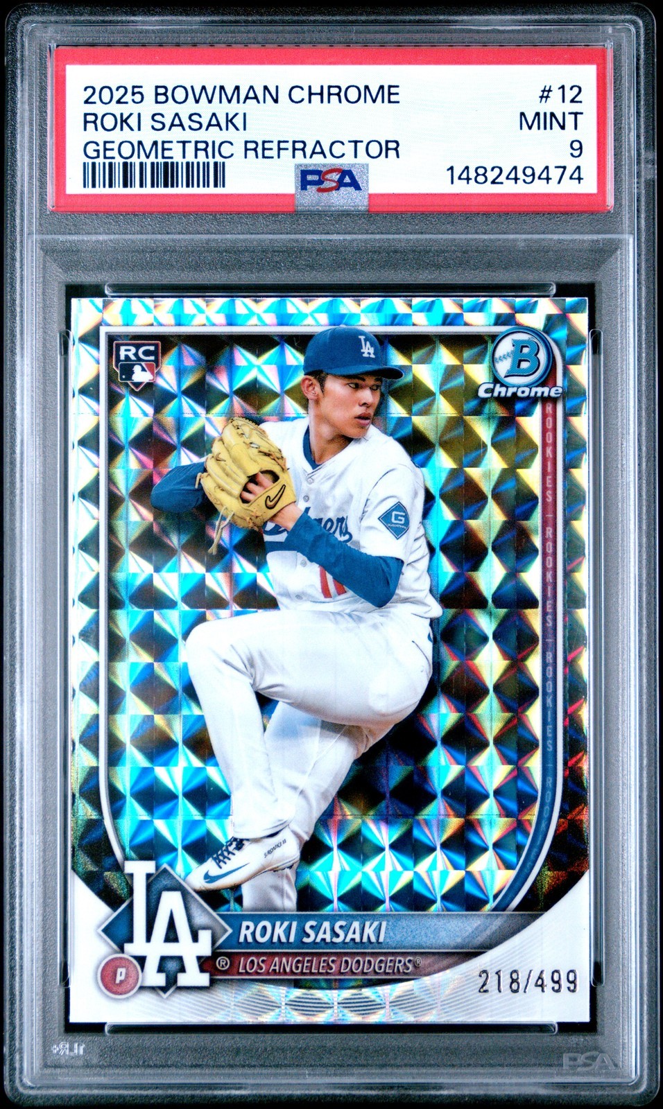 MLB 2025 BOWMAN CHROME 佐々木朗希 GEOMETRIC REFRACTOR #12 218/499 PSA 9 鑑定済