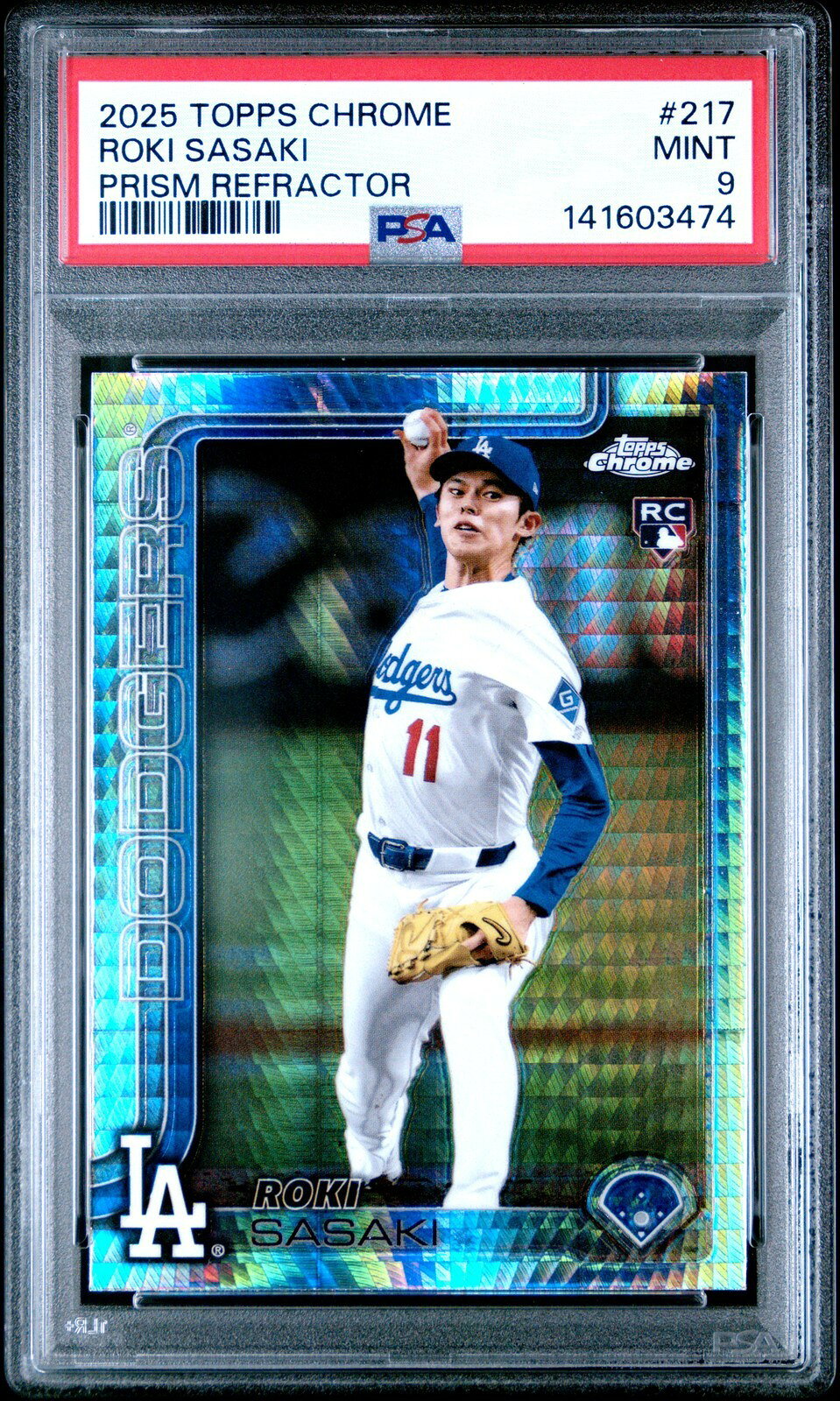 MLB 2025 Topps Chrome 佐々木朗希 Prism Refractor #217 PSA 9 鑑定済