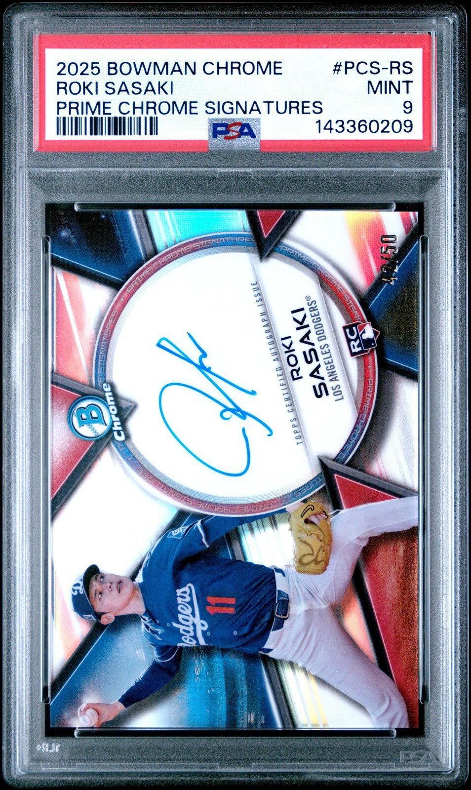 MLB 2025 BOWMAN CHROME PRIME CHROME SIGNATURES 佐々木朗希 直筆サイン #PCS-RS 42/50 PSA 9 鑑定済