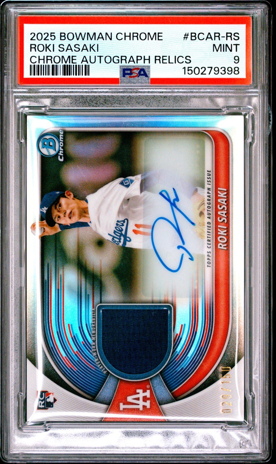 MLB 2025 BOWMAN CHROME CHROME AUTO RELICS 佐々木朗希 AUTO RELICS #BCAR-RS /150 PSA 9 鑑定済