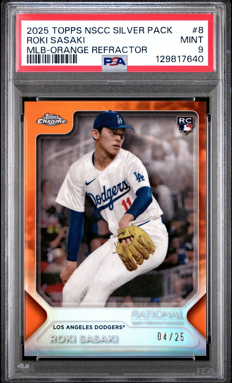 MLB 2025 ORANGE REFRACTOR 佐々木朗希 #8 4/25 PSA9 鑑定済