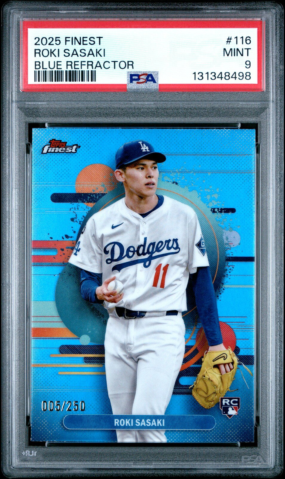 MLB 2025 Topps Finest 佐々木朗希 Blue Refractor #116 5/150 PSA 9 鑑定済