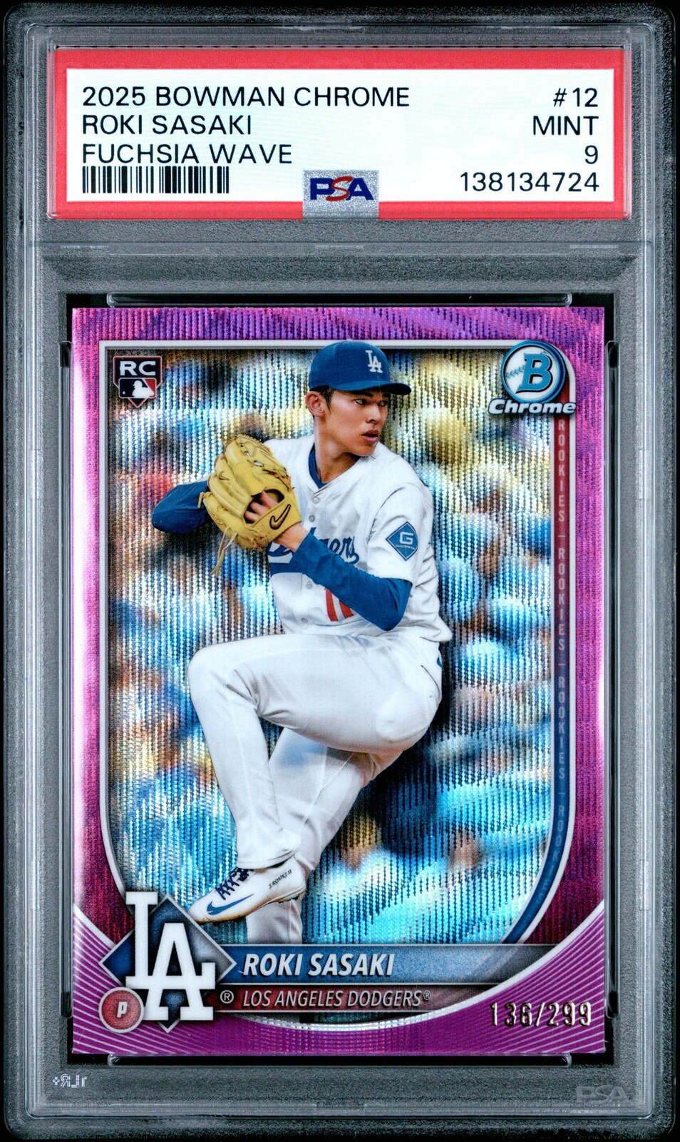 MLB 2025 BOWMAN CHROME 佐々木朗希 FUCHSIA WAVE #12 136/299 PSA 9 鑑定済