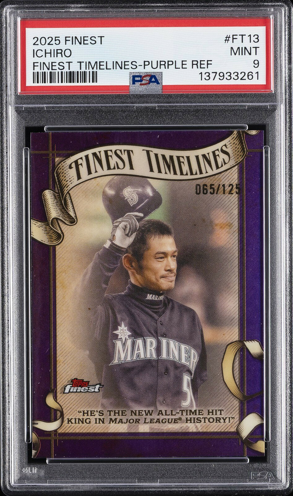 MLB 2025 TOPPS FINEST イチロー FINEST TIMELINES PURPLE REFRACTOR #FT13 65/125 PSA 9 鑑定済