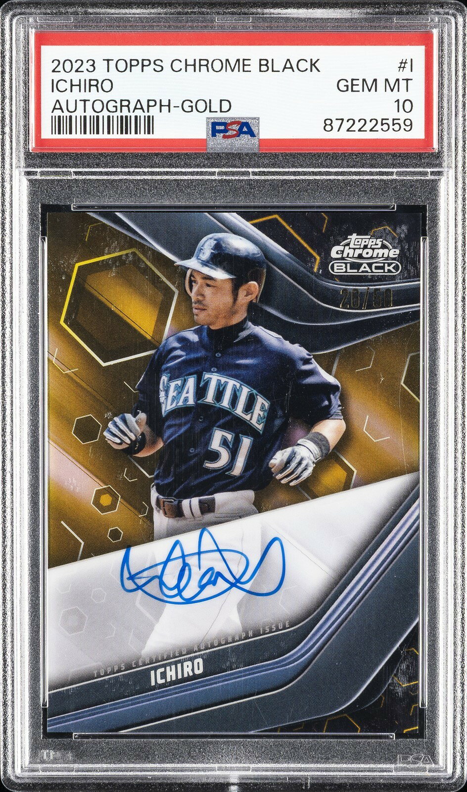MLB 2023 TOPPS CHROME BLACK イチロー AUTOS GOLD REFRACTOR #I 26/50 PSA 10 鑑定済