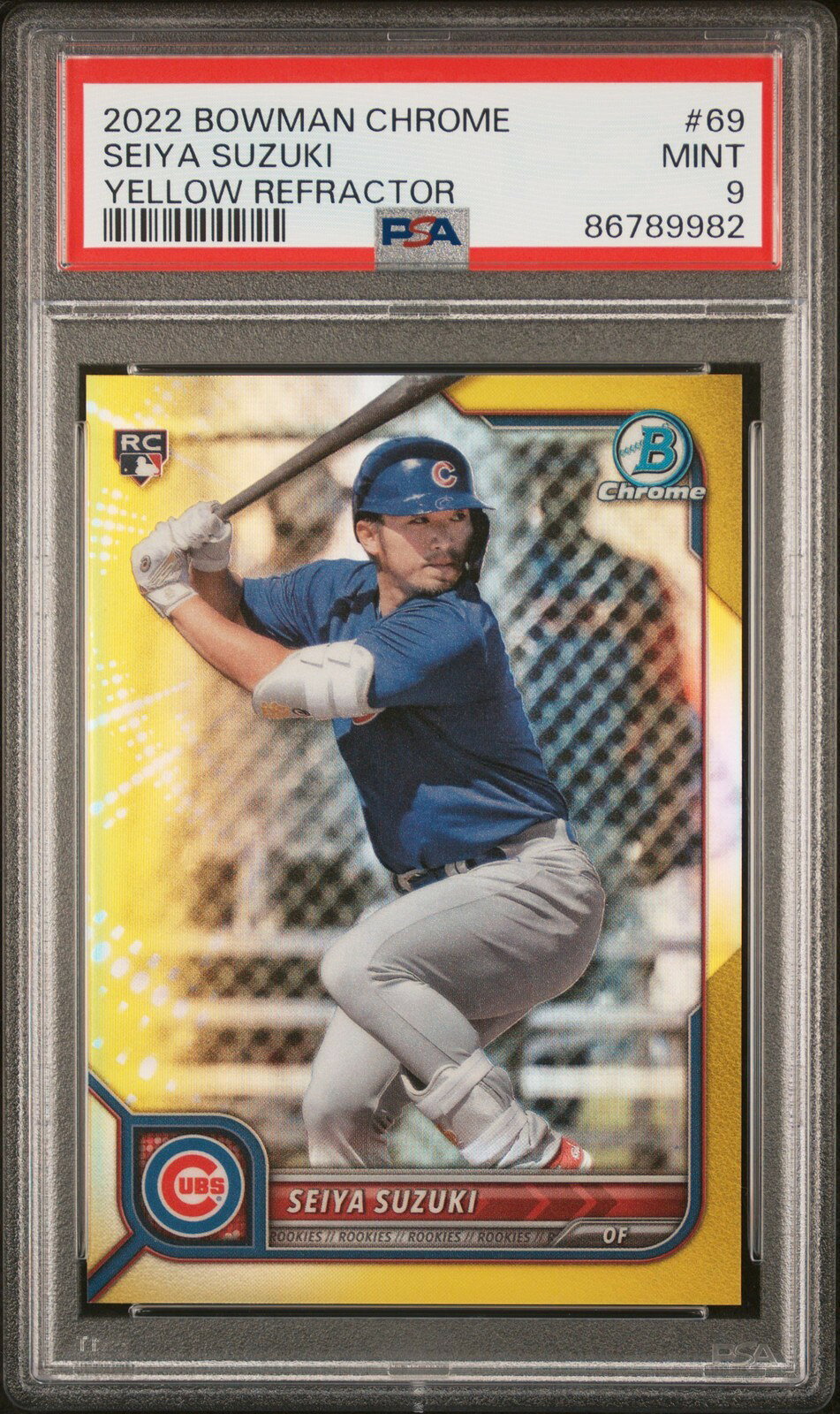 MLB 2022 BOWMAN CHROME 鈴木誠也 YELLOW REFRACTOR ROOKIE #69 30/75 PSA 9 鑑定済