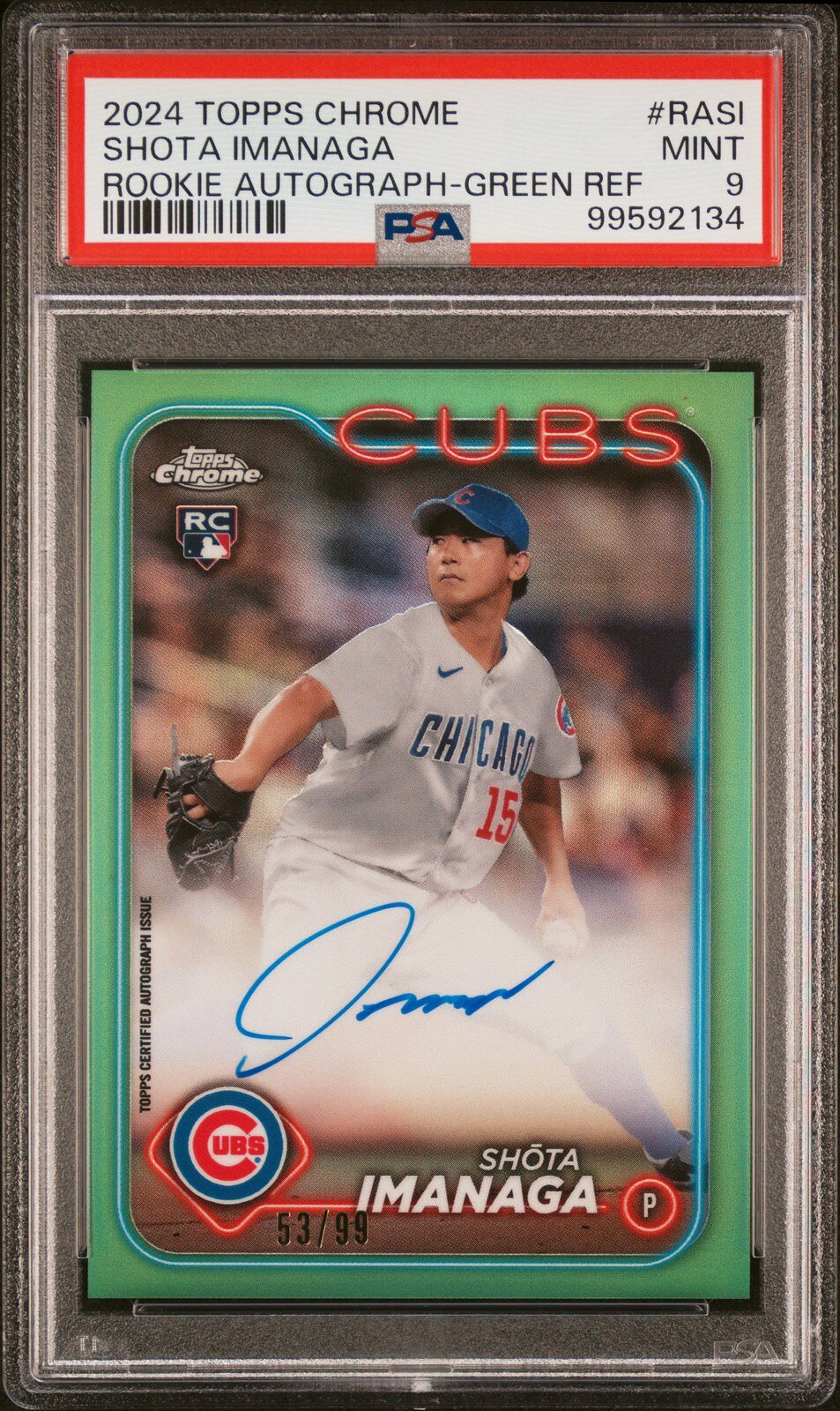 MLB 2024 TOPPS CHROME 今永昇太 ルーキー オート GREEN REFRACTOR #RASI 53/99 PSA 9 鑑定済