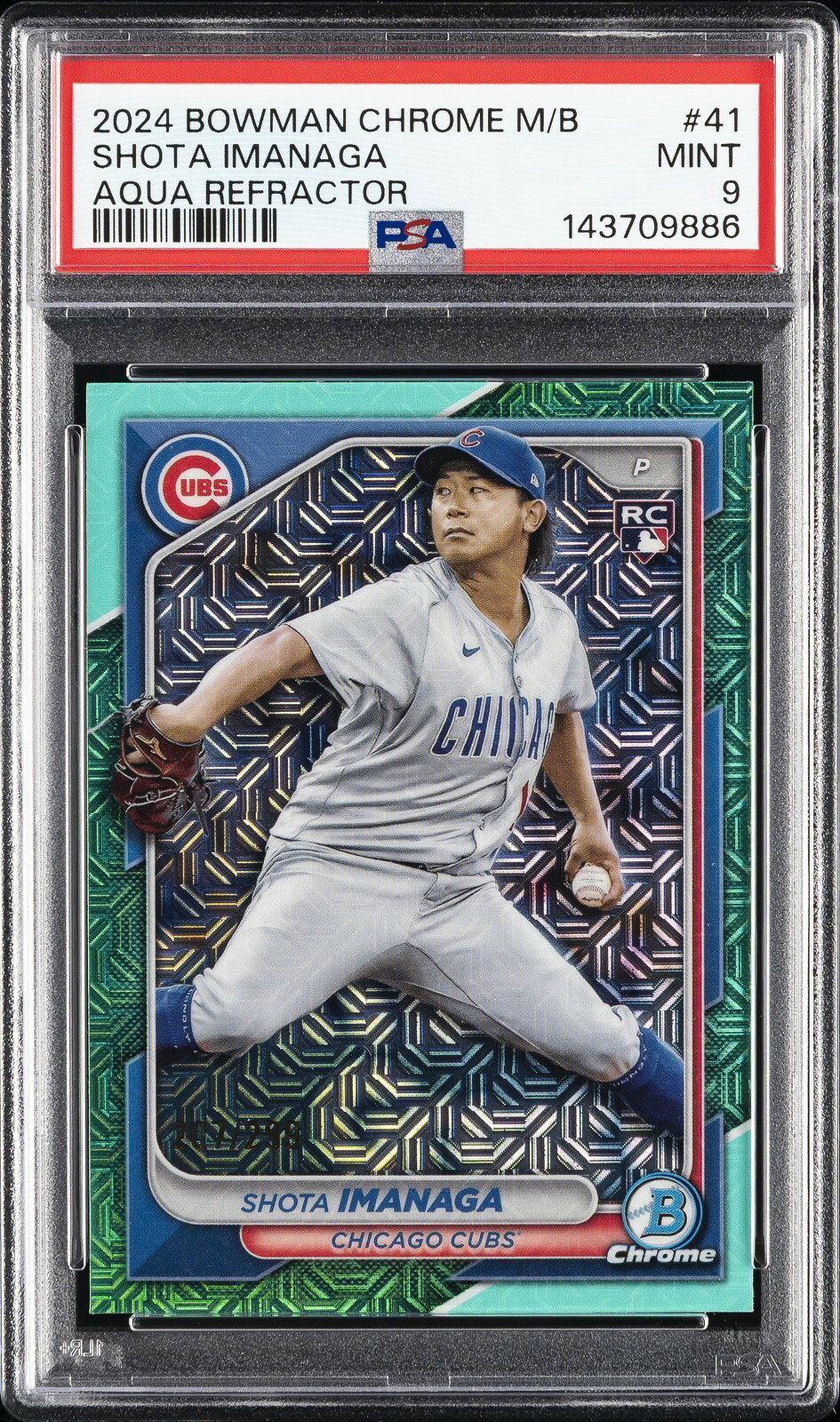 MLB 2024 BOWMAN CHROME 今永昇太 AQUA REFRACTOR #41 207/299 PSA 9 鑑定済