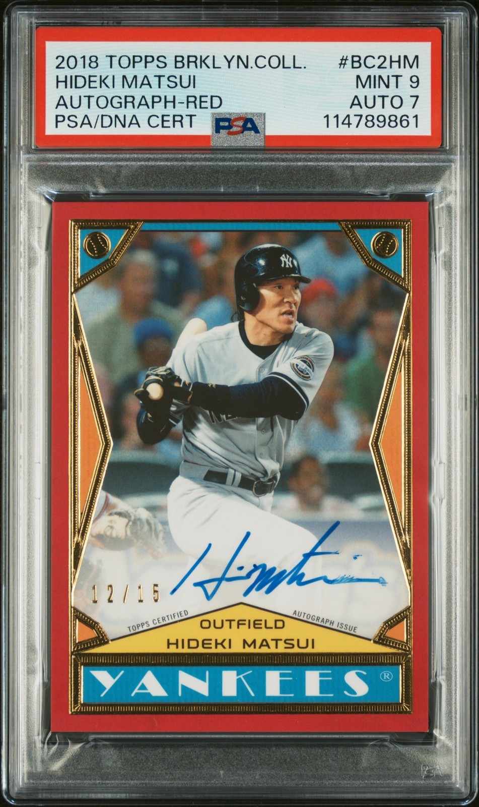 MLB 2018 TOPPS BROOKLYN COLL 松井秀喜 AUTOS RED 12/15 #BC2HM PSA 9 鑑定済【中古】