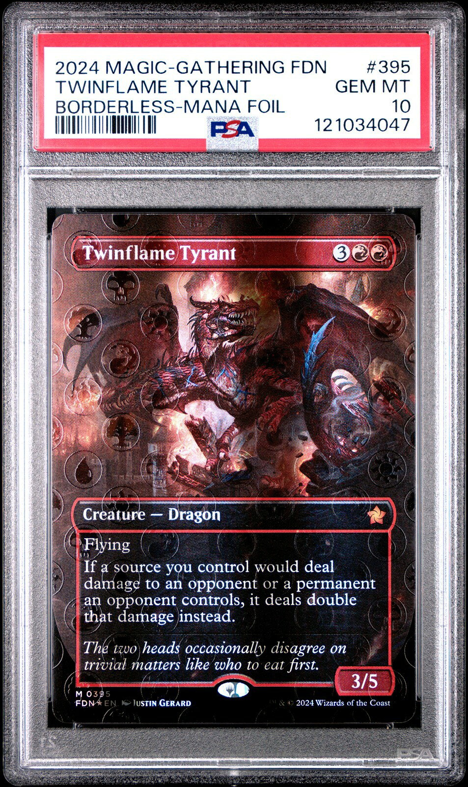 MTG英語版 2024 MTG Foundations Twinflame Tyrant Borderless-Mana Foil #395 PSA 10 鑑定済