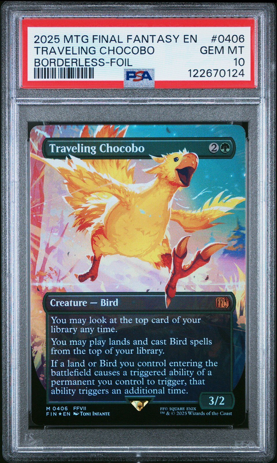 MTG英語版 2025 FINAL FANTASY TRAVELING CHOCOBO BORDERLESS-FOIL #0406 PSA 10 鑑定済