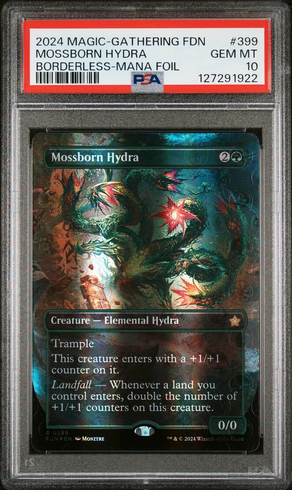 MTG英語版 2024 MTG Foundations Mossborn Hydra Borderless-Mana Foil #399 PSA 10 鑑定済