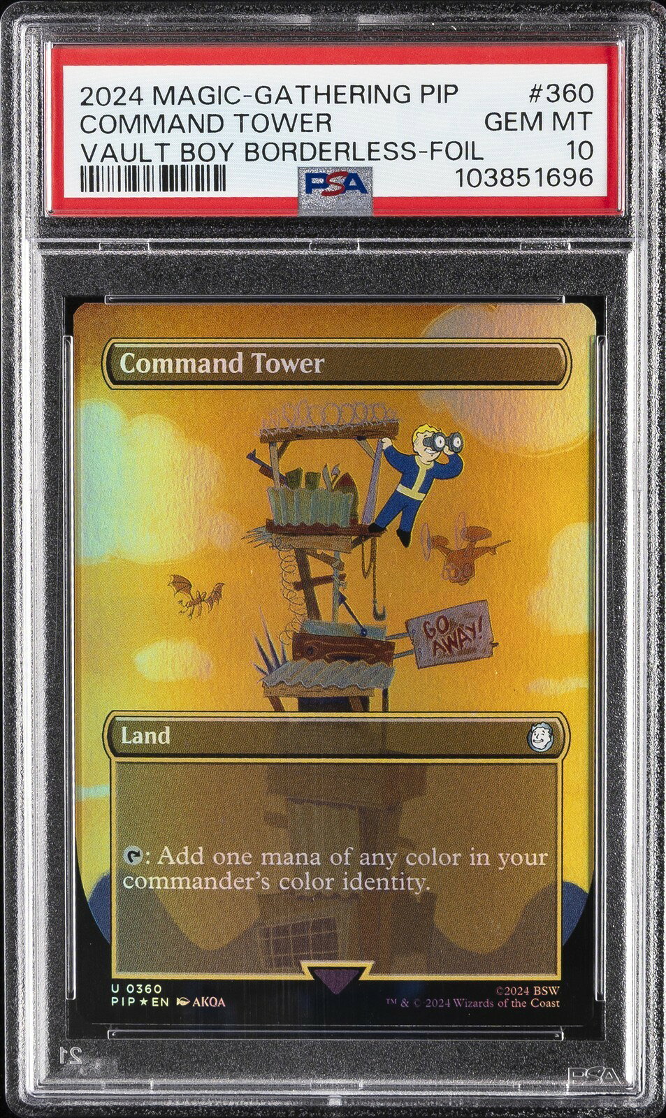 MTG英語版 2024 MTG FALLOUT Command Tower コマンド・タワー Vault Boy Borderless-Foil #360 PSA 10 鑑定済