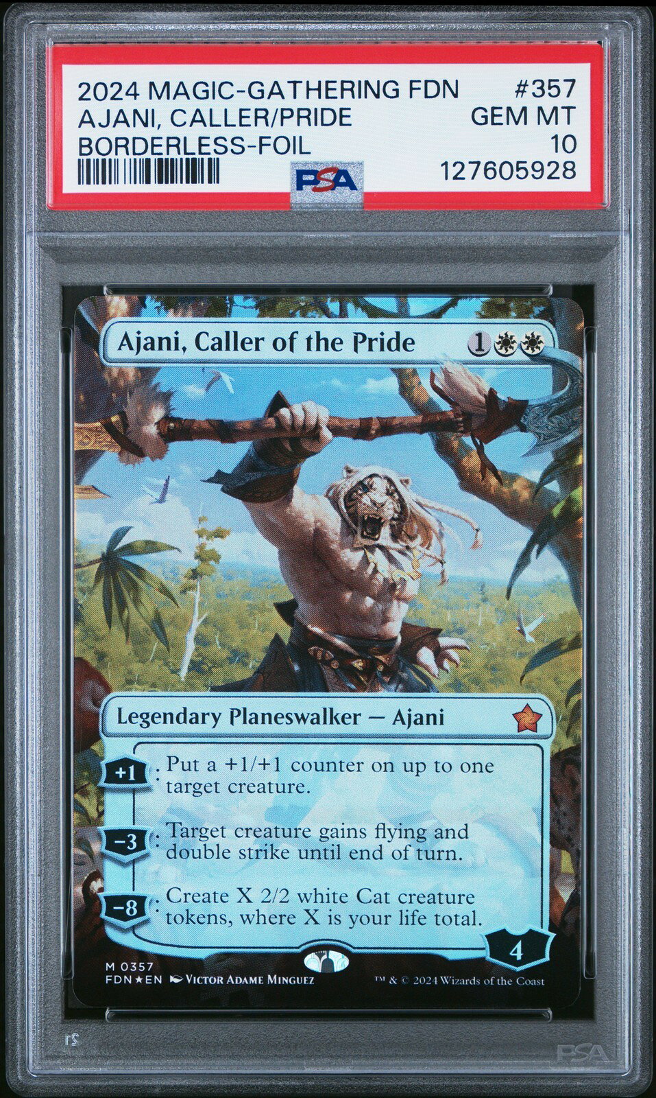 MTG英語版 2024 MTG FOUNDATIONS AJANI, CALLER OF THE PRIDE BORDERLESS-FOIL #357 PSA 10 鑑定済