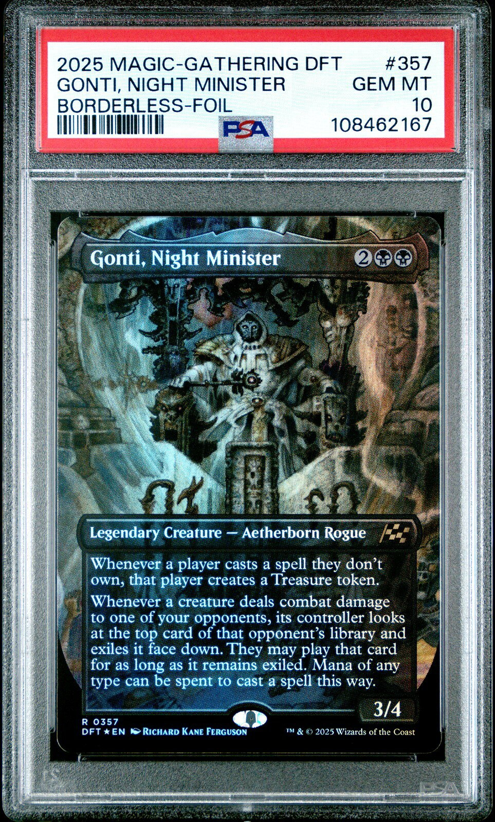 MTG英語版 2025 Aetherdrift Gonti, Night Minister Borderless-Foil #357 PSA 10 鑑定済