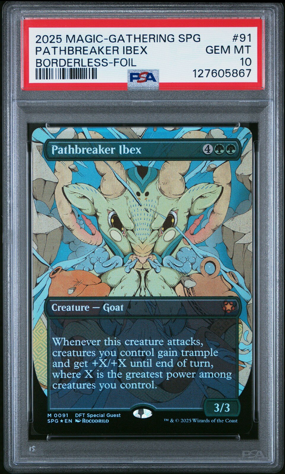MTG英語版 2025 Aetherdrift Special Guests Pathbreaker Ibex Borderless-Foil #91 PSA 10 鑑定済