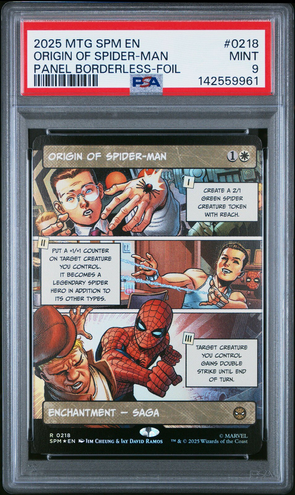 MTG英語版 2025 MARVEL'S SPIDER-MAN ORIGIN OF SPIDER-MAN PANEL BORDERLESS-FOIL PSA 9 鑑定済