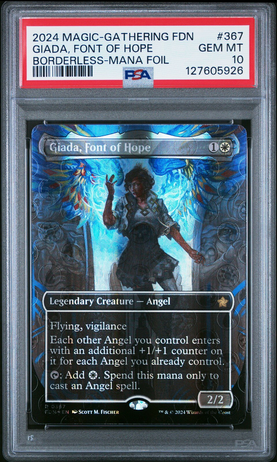 MTG英語版 2024 MTG FOUNDATIONS GIADA, FONT OF HOPE BORDERLESS-MANA FOIL #367 PSA 10 鑑定済