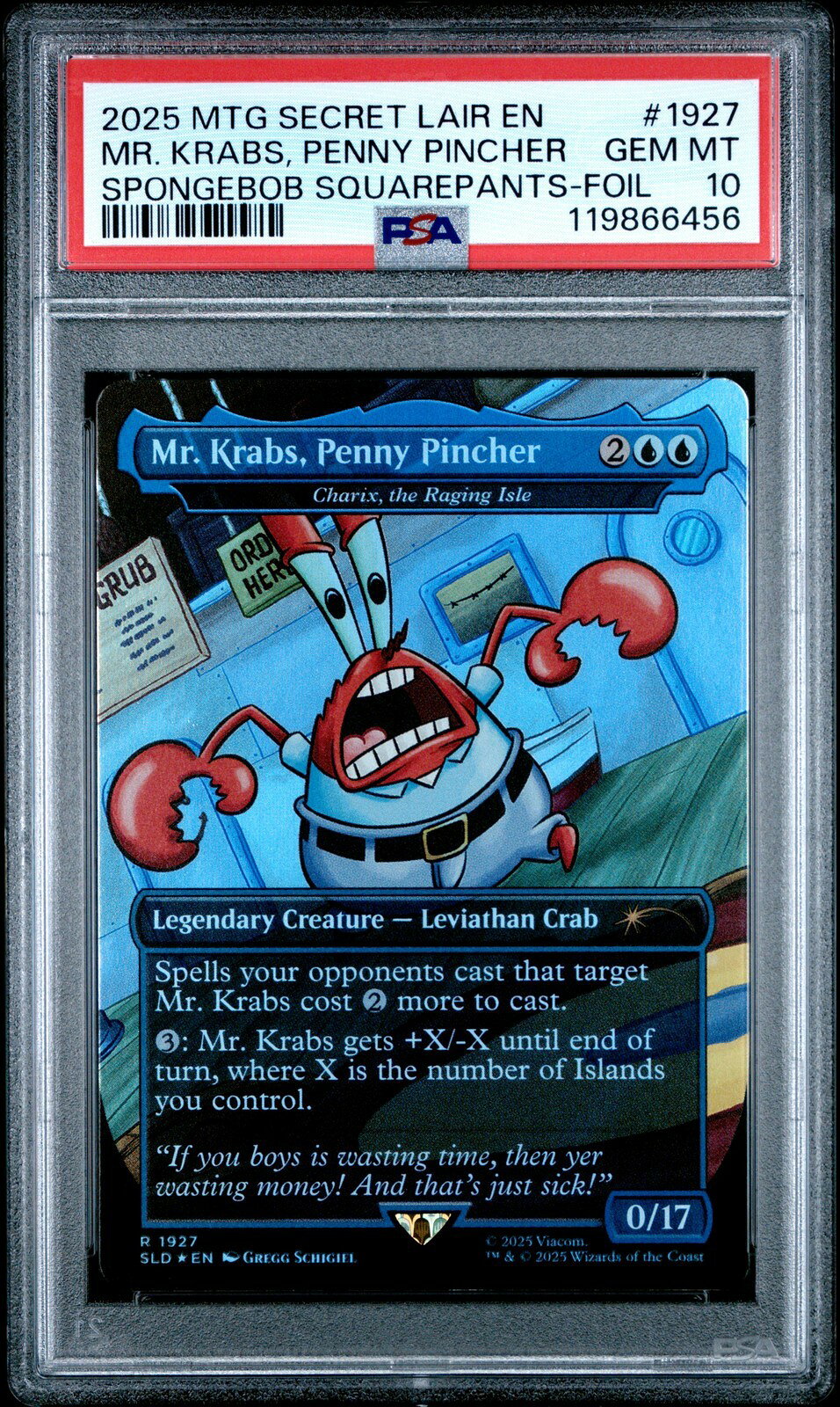 MTG英語版 2025 Secret Lair Drop Mr. Krabs, Penny Pincher #1927 PSA 10 鑑定済