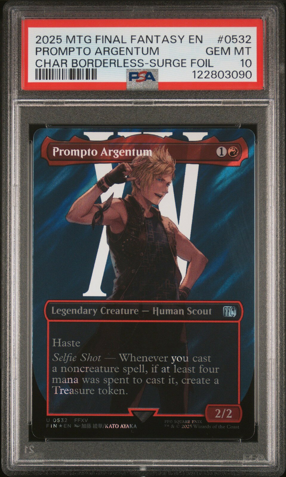 MTG英語版 2025 FINAL FANTASY PROMPTO ARGENTUM BORDERLESS-SURGE FOIL PSA 10 鑑定済