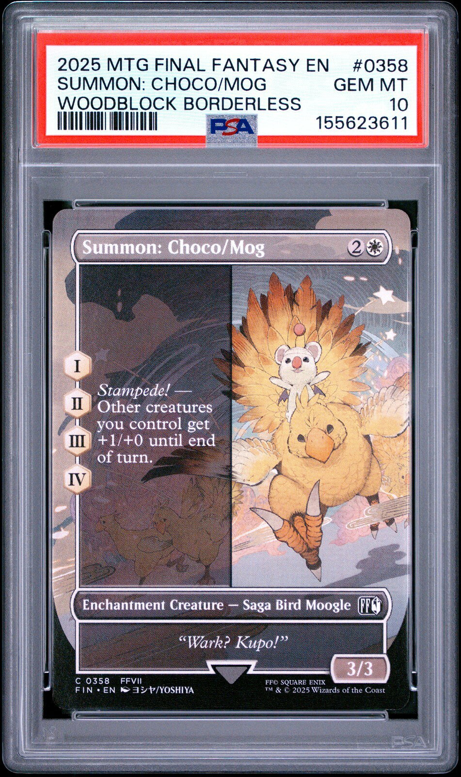 MTG英語版 2025 Final Fantasy Woodblock Borderless Summon: Choco/Mog #0358 PSA 10 鑑定済