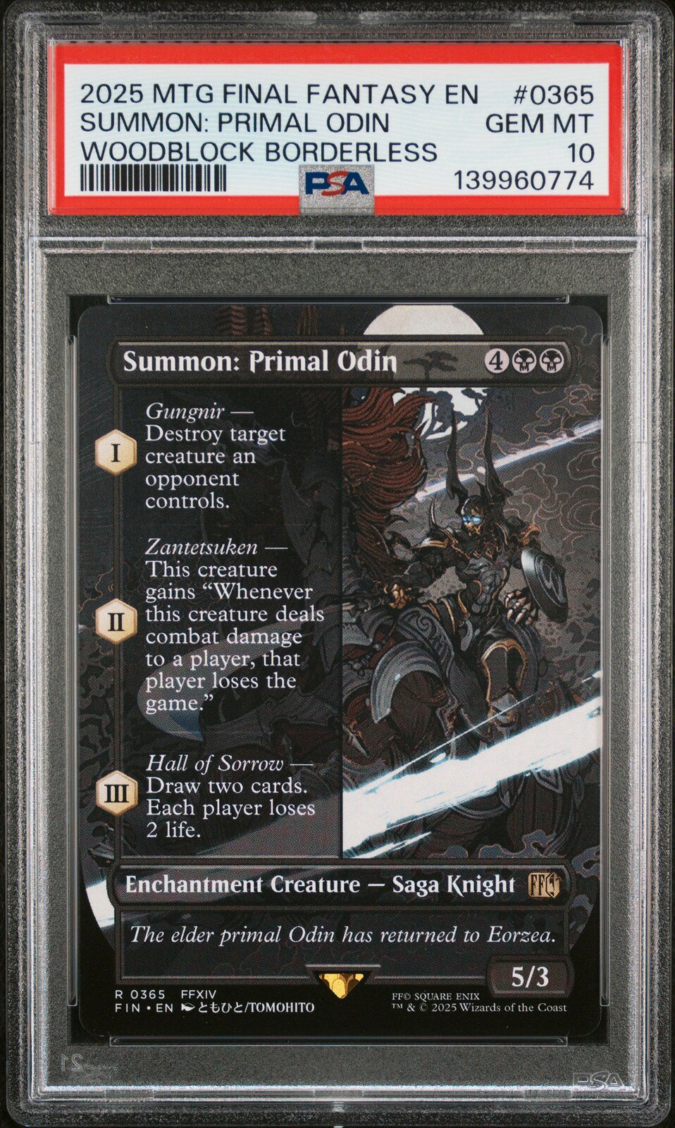 MTG英語版 2025 FINAL FANTASY SUMMON: PRIMAL ODIN WOODBLOCK BORDERLESS #0365 PSA 10 鑑定済