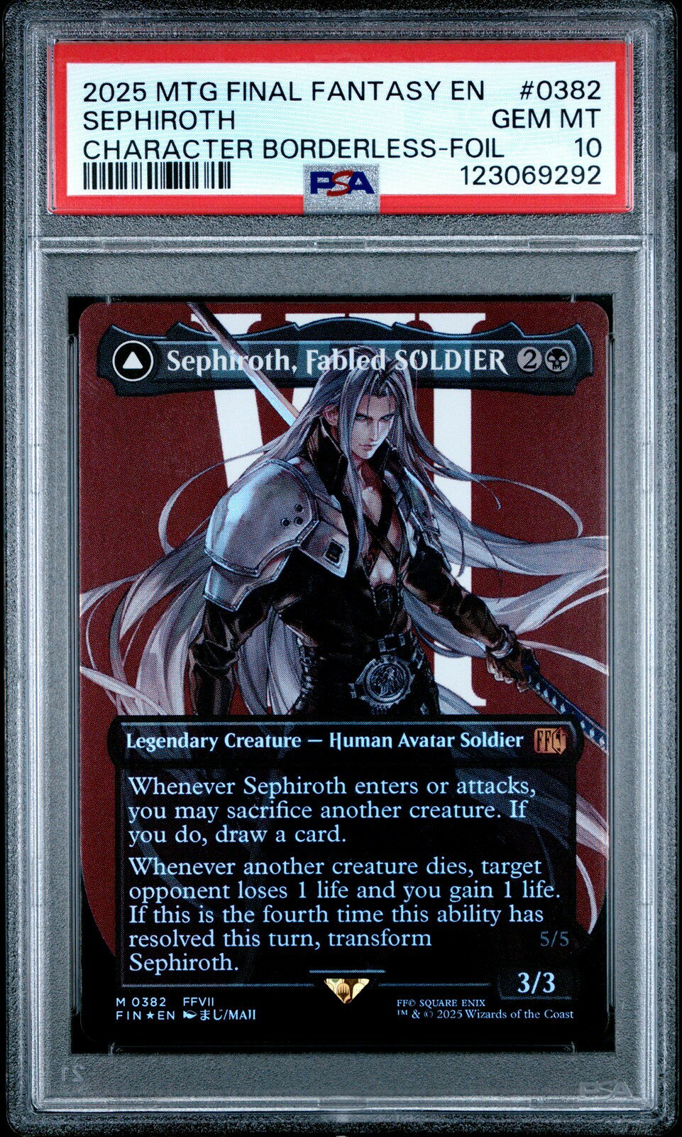 MTG英語版 2025 SEPHIROTH, FABLED SOLDIER/SEPHIROTH, ONE-WINGED ANGEL #0382 PSA 10 鑑定済