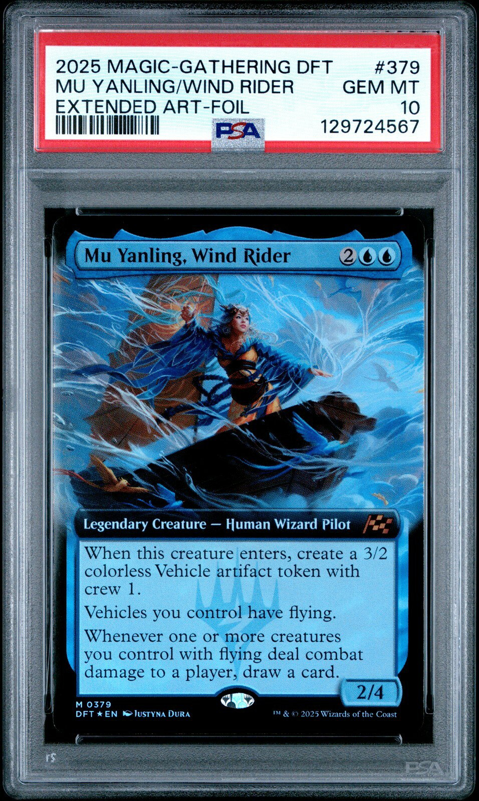 MTG英語版 2025 AETHERDRIFT MU YANLING, WIND RIDER EXTENDED ART-FOIL #0379 PSA 10 鑑定済