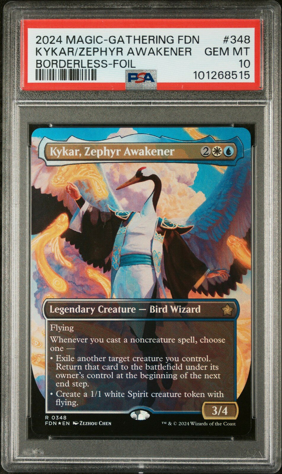 MTG英語版 2024 Foundations Kykar, Zephyr Awakener Borderless-Foil #348 PSA 10 鑑定済