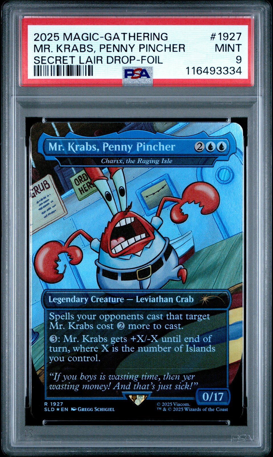 MTG英語版 2025 Secret Lair Drop Mr. Krabs, Penny Pincher #1927 PSA 9 鑑定済