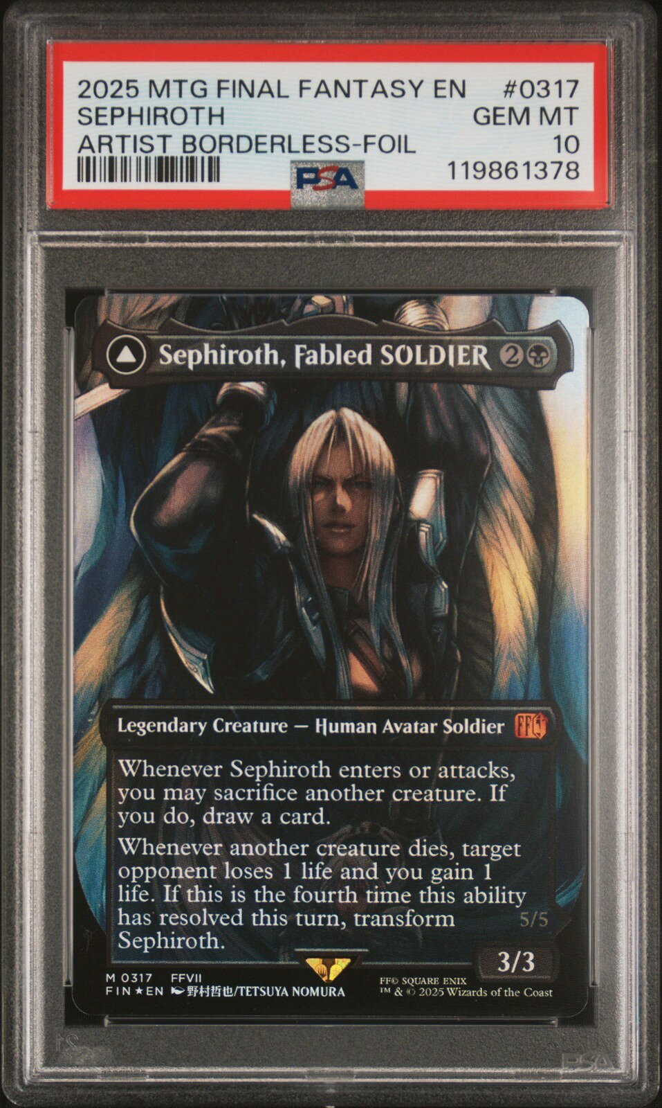 MTG英語版 2025 #0317 SEPHIROTH, FABLED SOLDIER/SEPHIROTH, ONE-WINGED ANGEL PSA 10 鑑定済