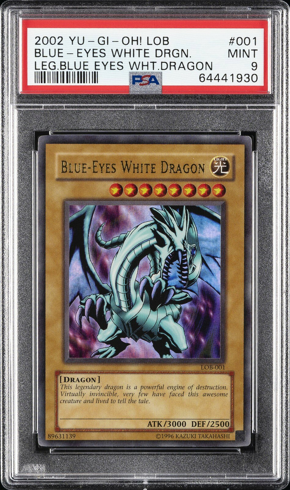 遊戯王英語版 2002 LOB-LEGEND OF BLUE EYES WHITE DRAGON BLUE-EYES WHITE DRAGON PSA 9 鑑定済