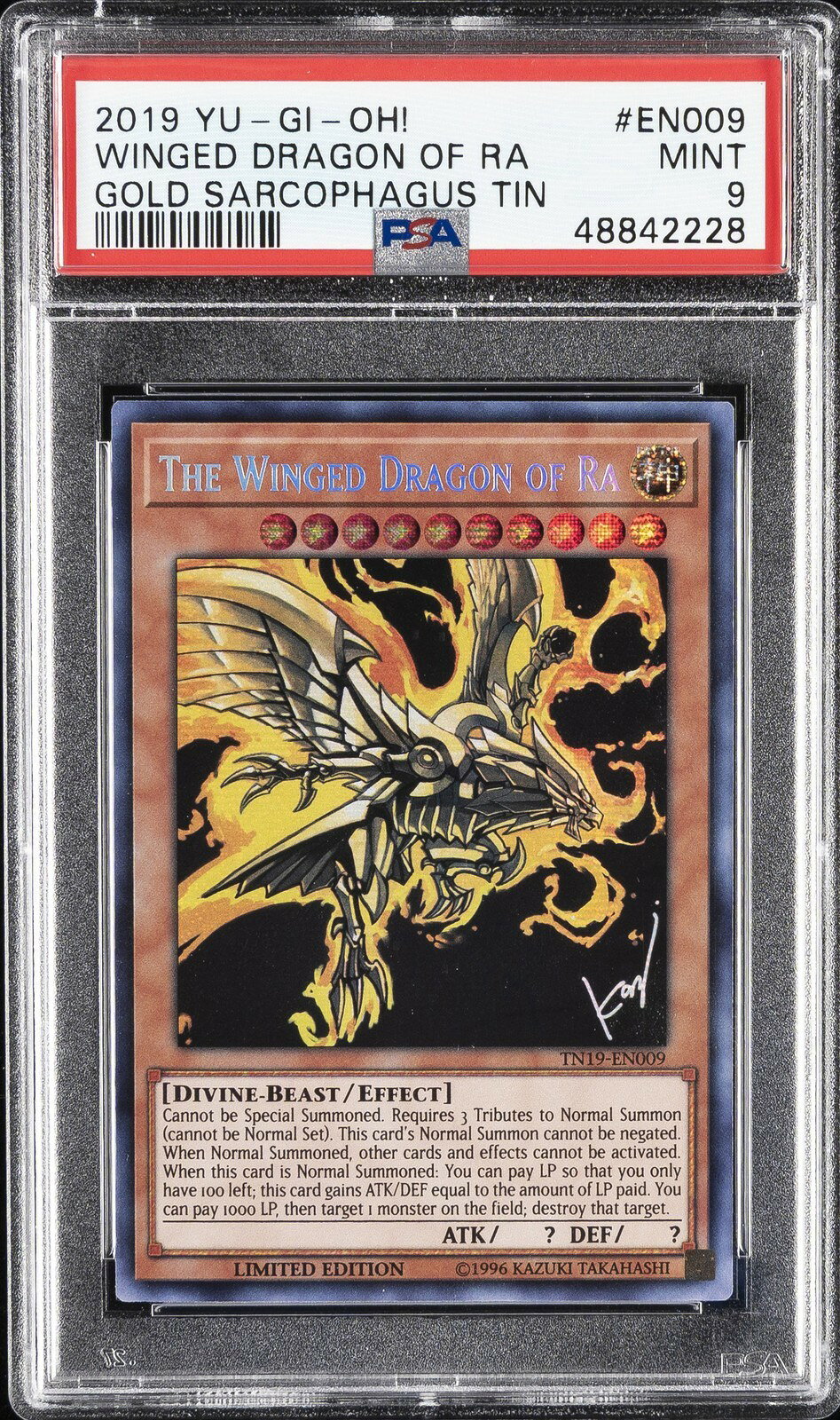 遊戯王英語版 2019 Gold Sarcophagus Tin The Winged Dragon of Ra ラーの翼神竜 #EN009 PSA 9 鑑定済【中古】