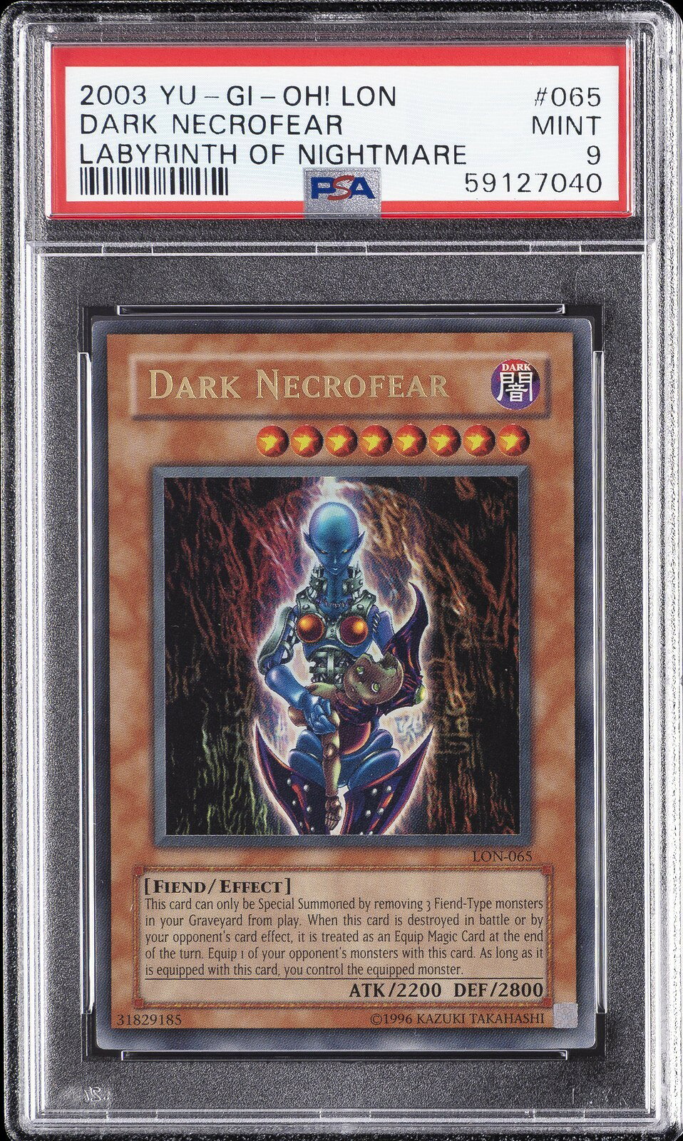 遊戯王英語版 2003 LON-LABYRINTH OF NIGHTMARE DARK NECROFEAR #065 PSA9 鑑定済