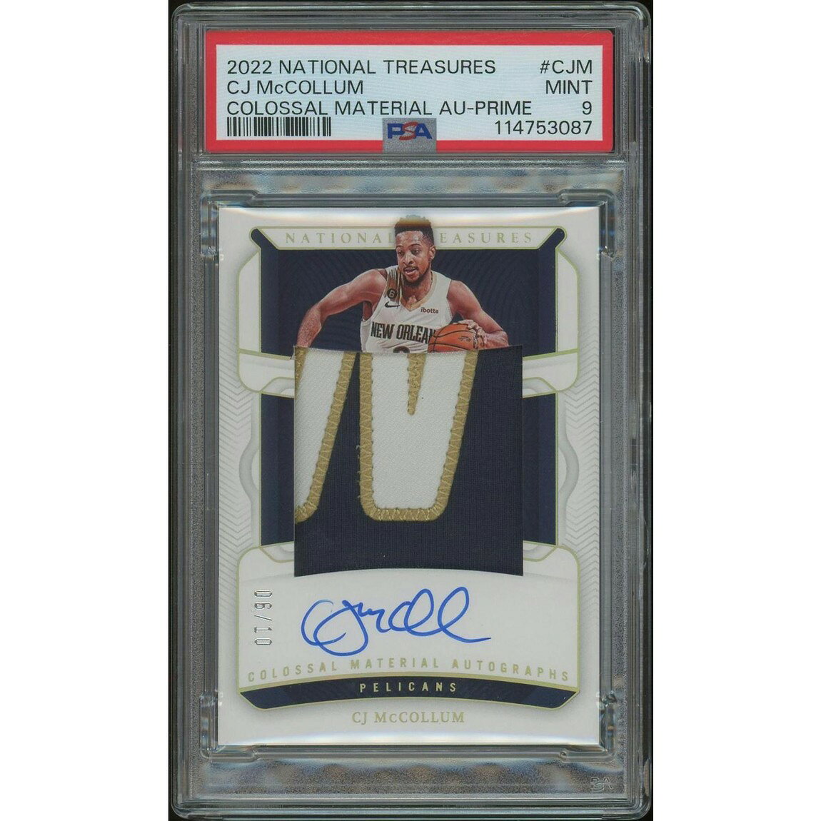 NBA 2022/23 Panini National Treasures CJ・マッカラム Colossal Patch Auto #06/10 #CJM PSA 9 鑑定済