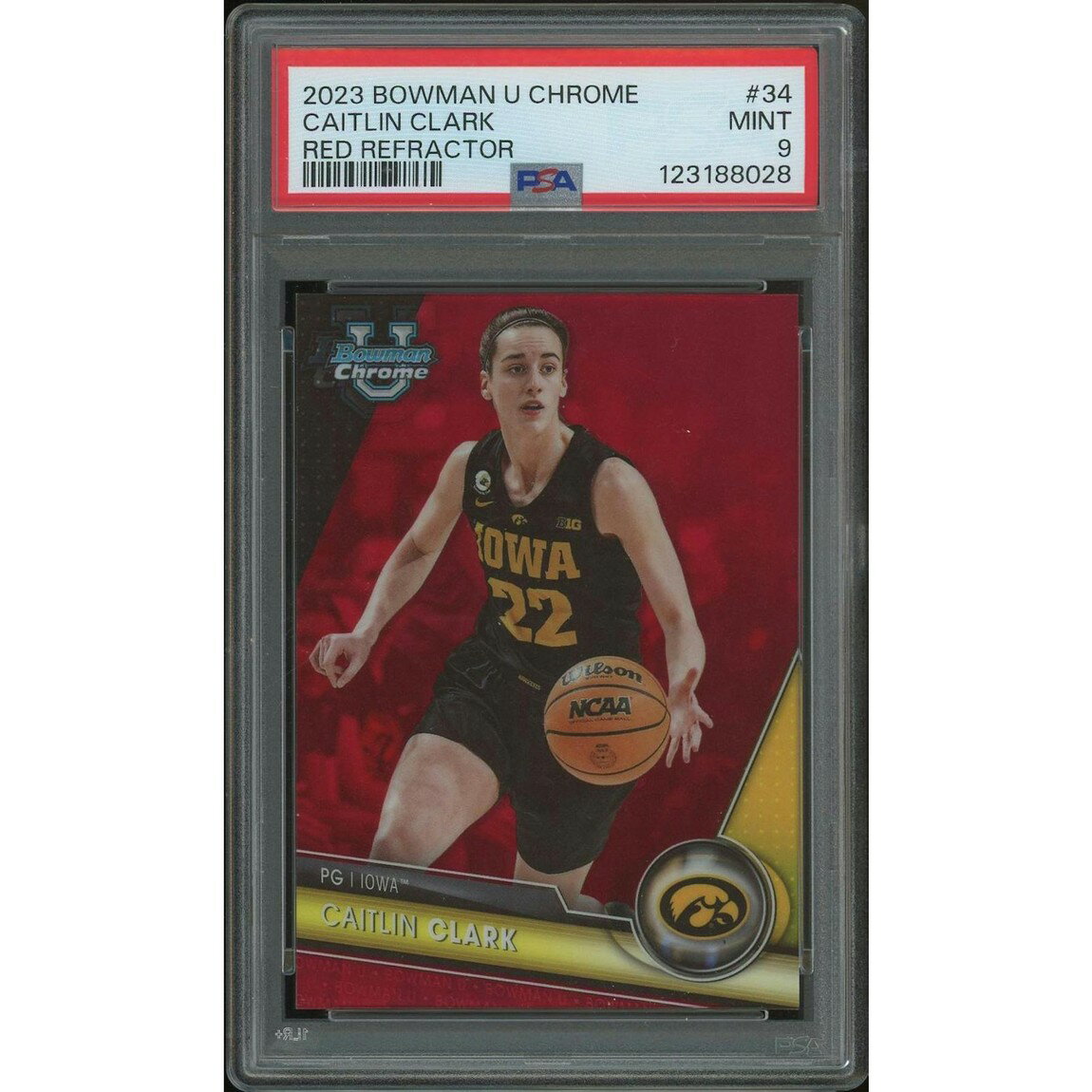 NBA 2023/24 Bowman Chrome University ケイトリン・クラーク Red Refractor Rookie #34 #3/5 PSA 9 鑑定済