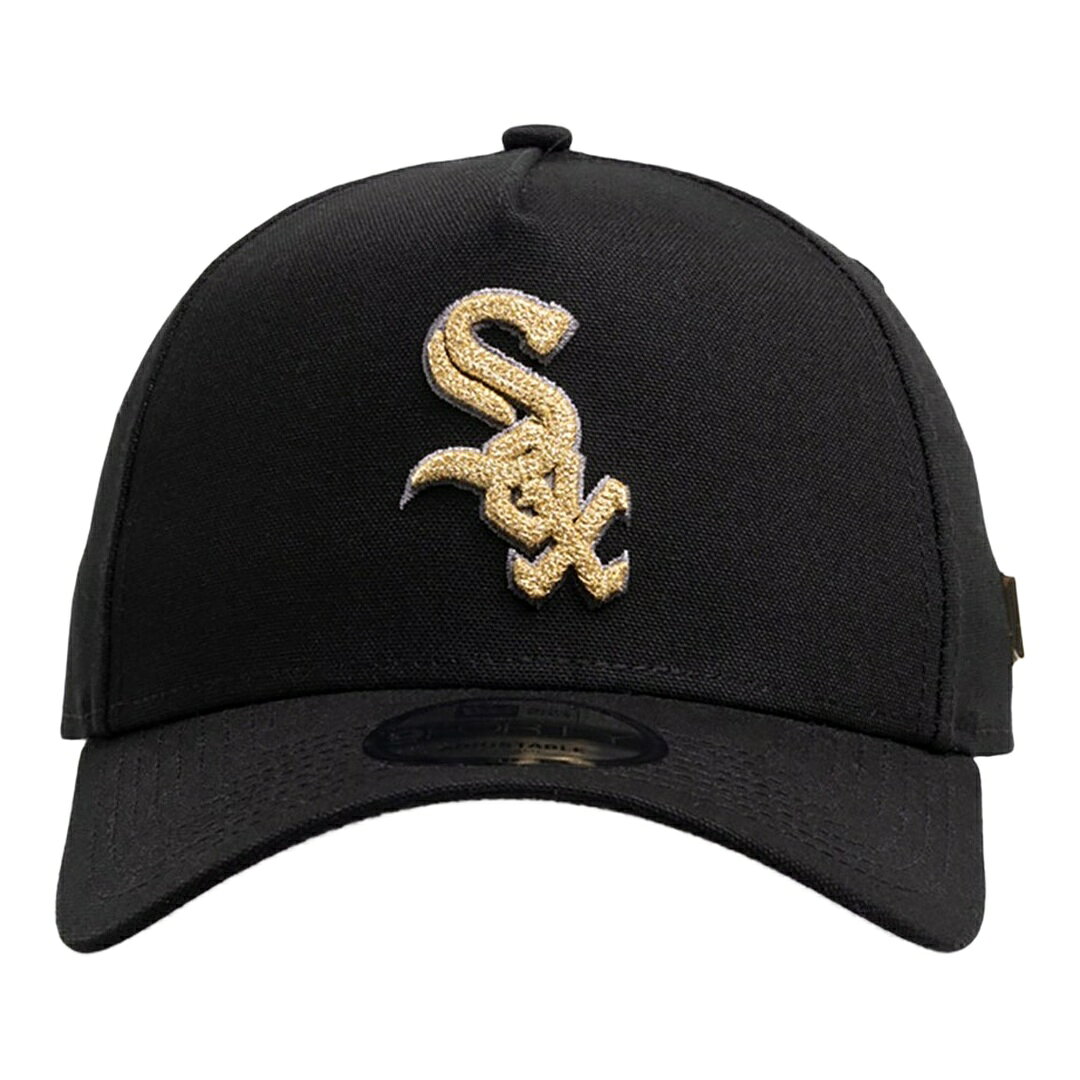 New Era シカゴ・ホワイトソックス Canvas Chainstitch Project X 9FORTY A-Frame スナップバック キャップ ブラック/ゴールド MLB 帽子