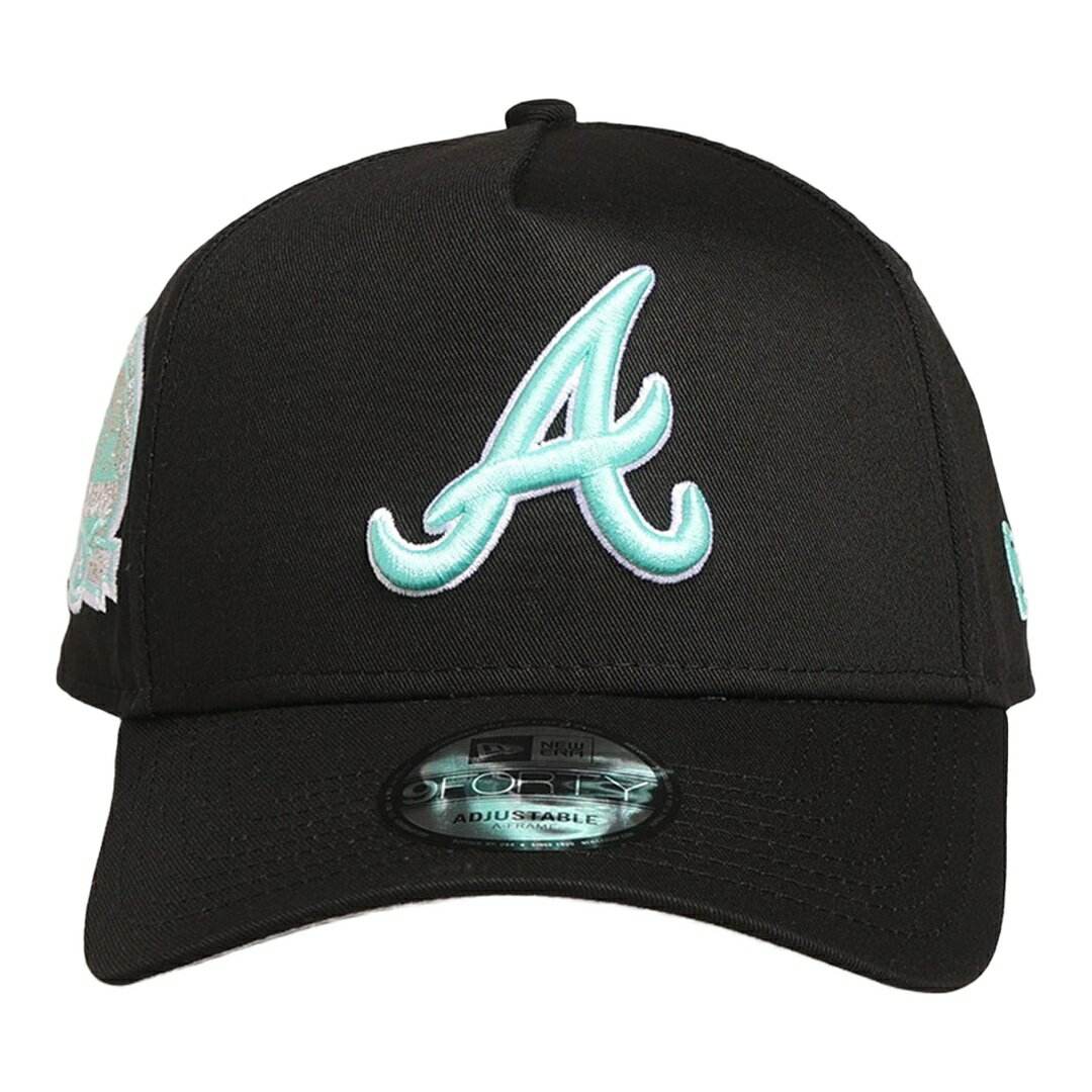 Rakuten - New Era アトランタ・ブレーブス Black Aqua 9FORTY A-Frame キャップ 帽子 スナップバック MLB ブラック アクア