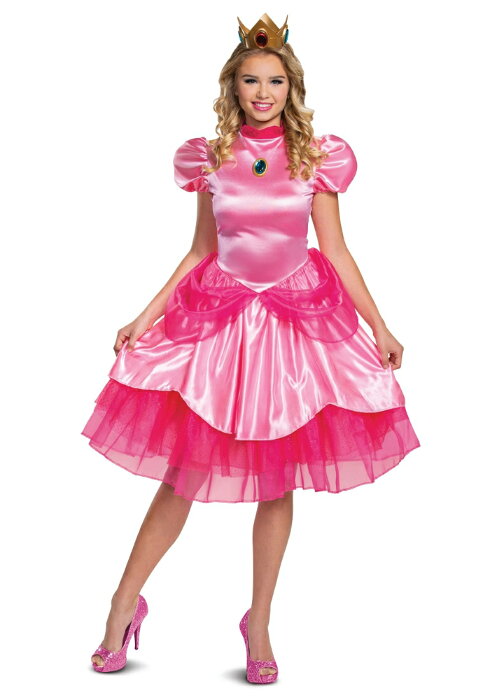 ピーチ姫 スーパーマリオ デラックス プリンセス ピーチ ピンク コスチューム レディース 3点セット /コスチューム コスプレ衣装　(二次会、結婚式、仮装、パーティー、宴会、ハロウィン）大人女性用